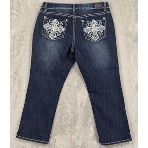 Love Indigo Capri Jeans Womens 14 Blue Thick Stitch Embellished Bling Stretch